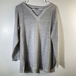 Womens Chicos V Neck Linen Knit Top Long Sleeve Gray M